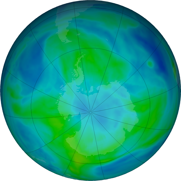 Antarctic ozone map for 08 April 2024